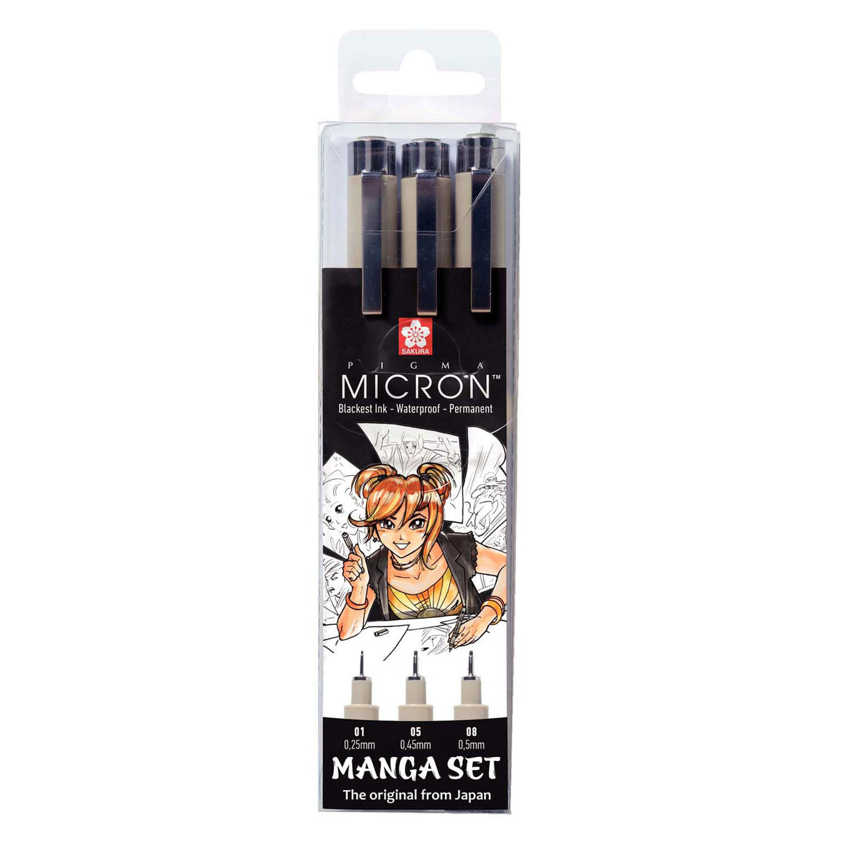 Sakura unikke manga kollektion af 3 pigma micron penne sort.