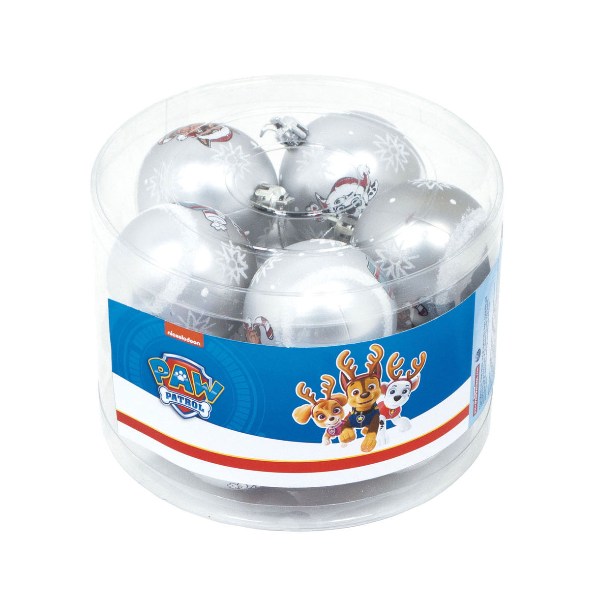 Paw patrol kinder kerstballen zilver, 10st.