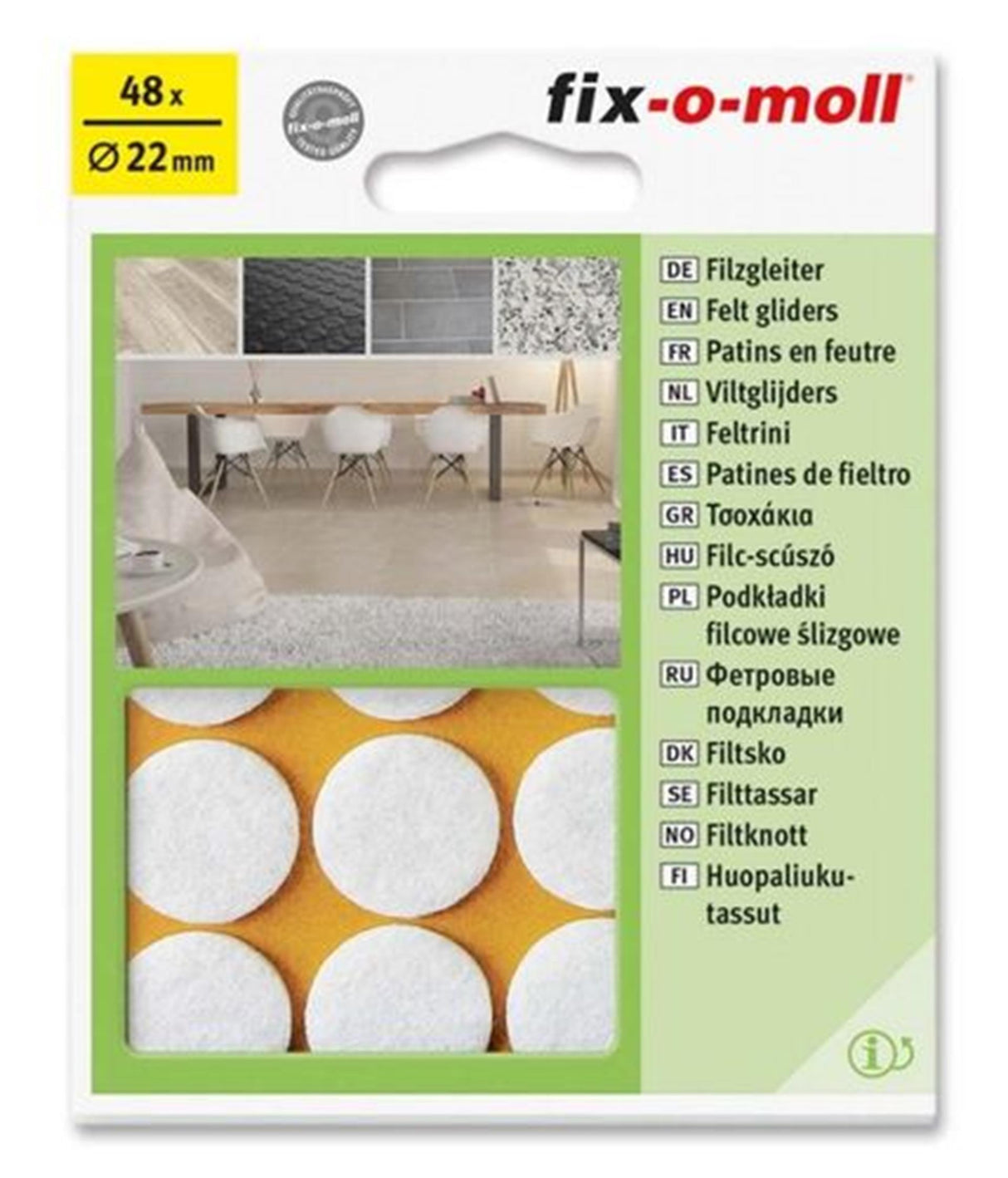 Fix-o-moll filtglider ø22mm hvid