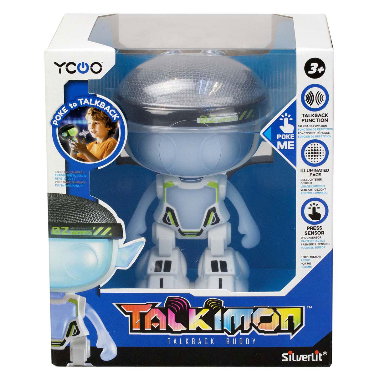 Sølvbelyst talkimon-talende robot