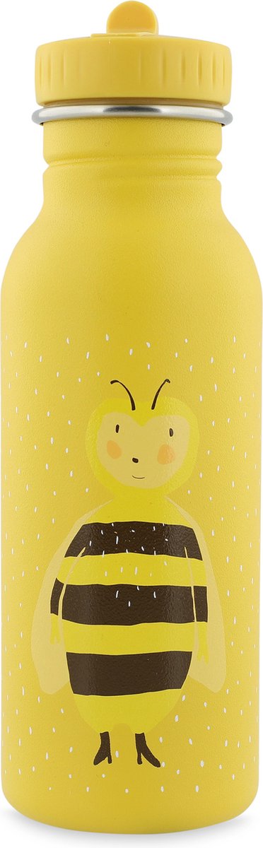 Trixie drikkedunk - mrs. humlebi - vandflaske i rustfrit stål til børn - 500ml - lækagesikker flaske - gul - kl.