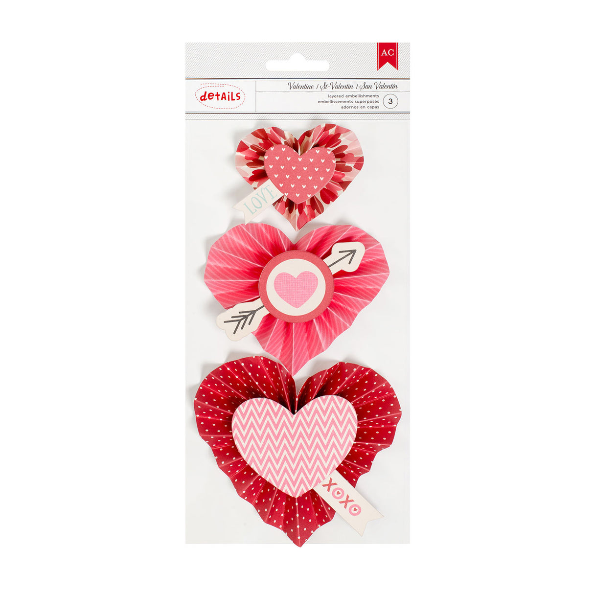 Amerikansk håndværk • valentines hjerterosetter 3stk selvklæbende
