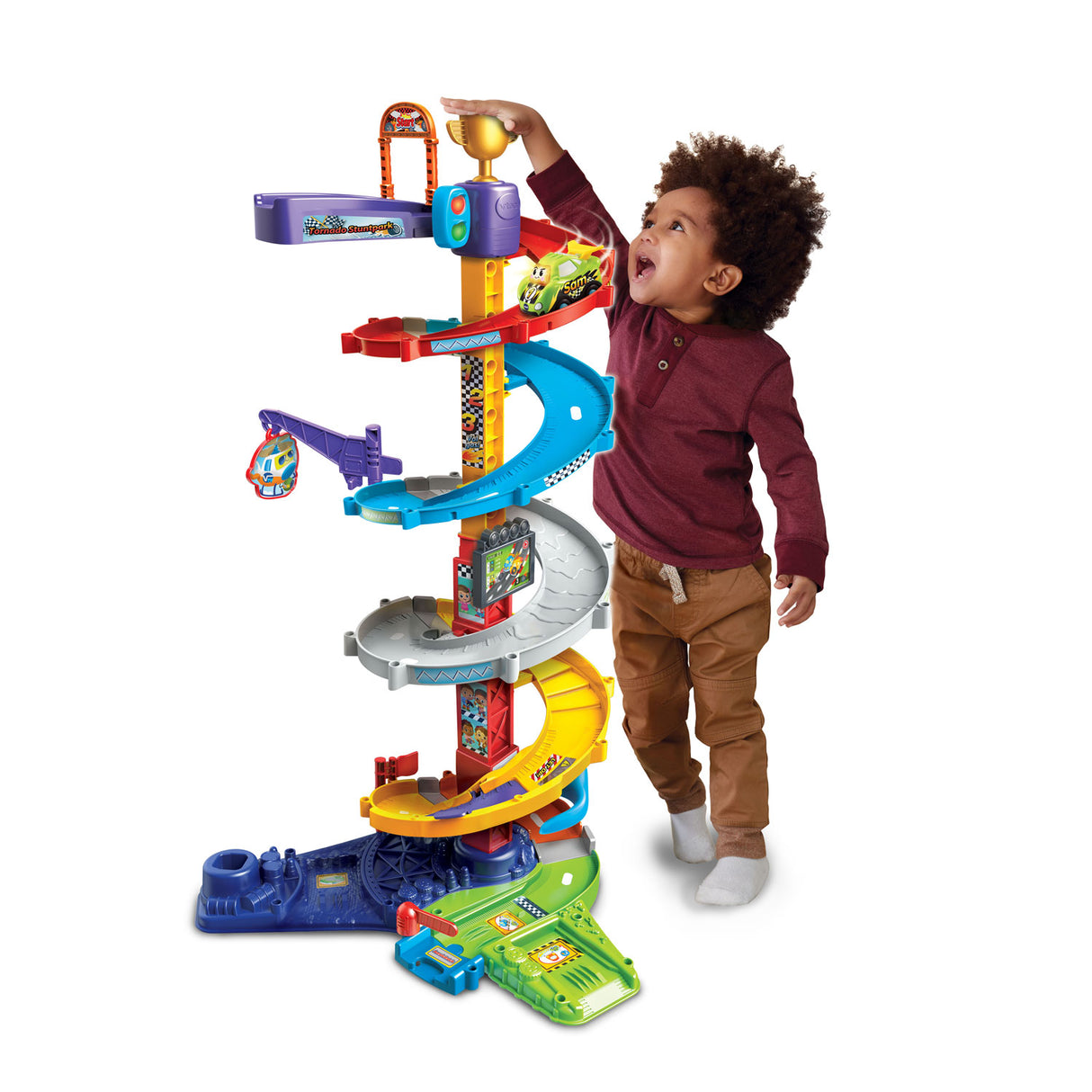 Vtech tude tude biler tornado stuntpark - racertårnbilbane med sam stuntbil - tilskynder til rollespil - gave - 1 til 5 år