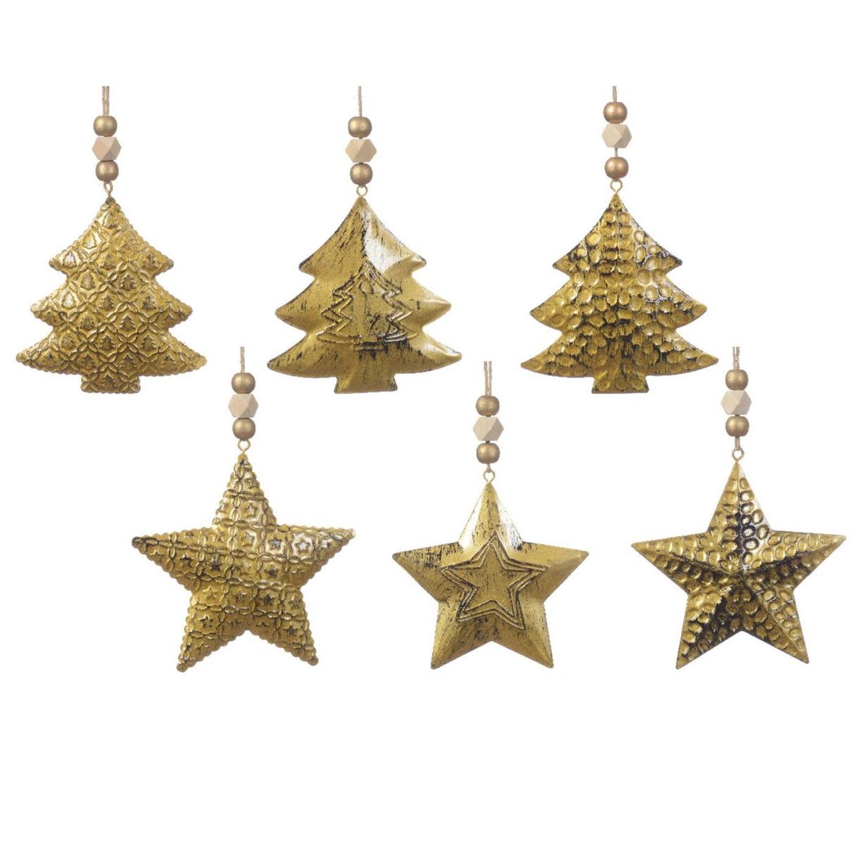Decoris julevedhæng jern antikguld 1x10x14cm 6 assorteret