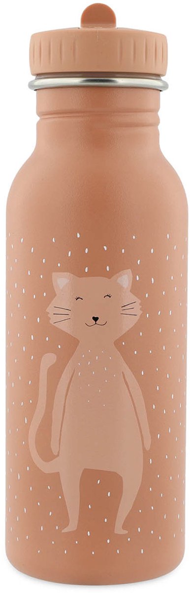 Trixie drikkedunk - mrs. kat - vandflaske i rustfrit stål til børn - 500ml - lækagesikker flaske - pink - kat