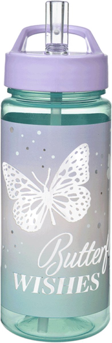 Undercover drikkeflaske sommerfugle 500ml - farverig børneflaske med sugerør.