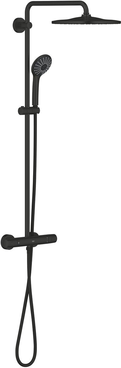 Grohe vitalio joy 310 brusesystem med cooltouch termostathane - 310 mm hovedbruser og 110 mm håndbruser med 3 stråletyper - vandbesparende - vægmonteret - mat sort