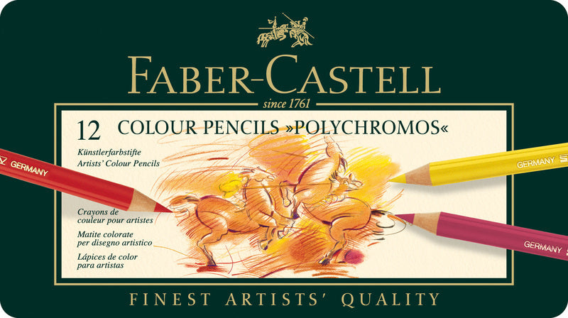 Faber Castell FC-110012 farveblyant polychromos 3,8 mm kernetykkelse æske med 12 stykker