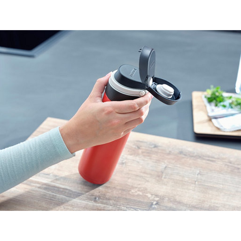 Leifheit termokande flip kop - 600 ml - rustfrit stål - rød
