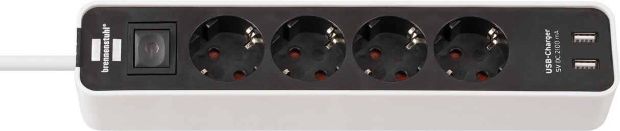 Brennerstuhl ecolor strømskinne 4-vejs med 2 USB-opladningsstik (USB strømskinne med kontakt og 1,5 m kabel) - 1153240076