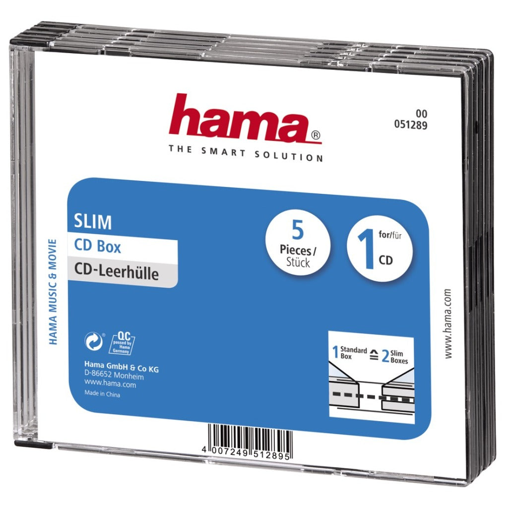 Hama CD box slim 5-pak gennemsigtig sort
