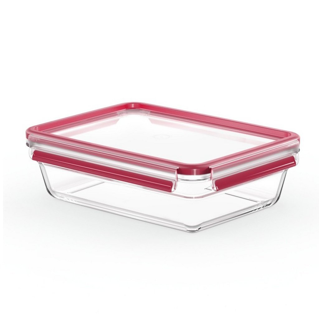 Emsa n1041100 klip og luk glasbeholder til madopbevaring 2l 11,8x6,9 cm 19,7x8 cm rød