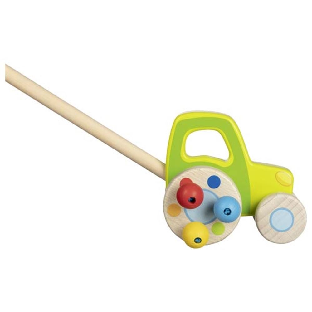 Traktor, skubbevogn med perler. 10 cm.