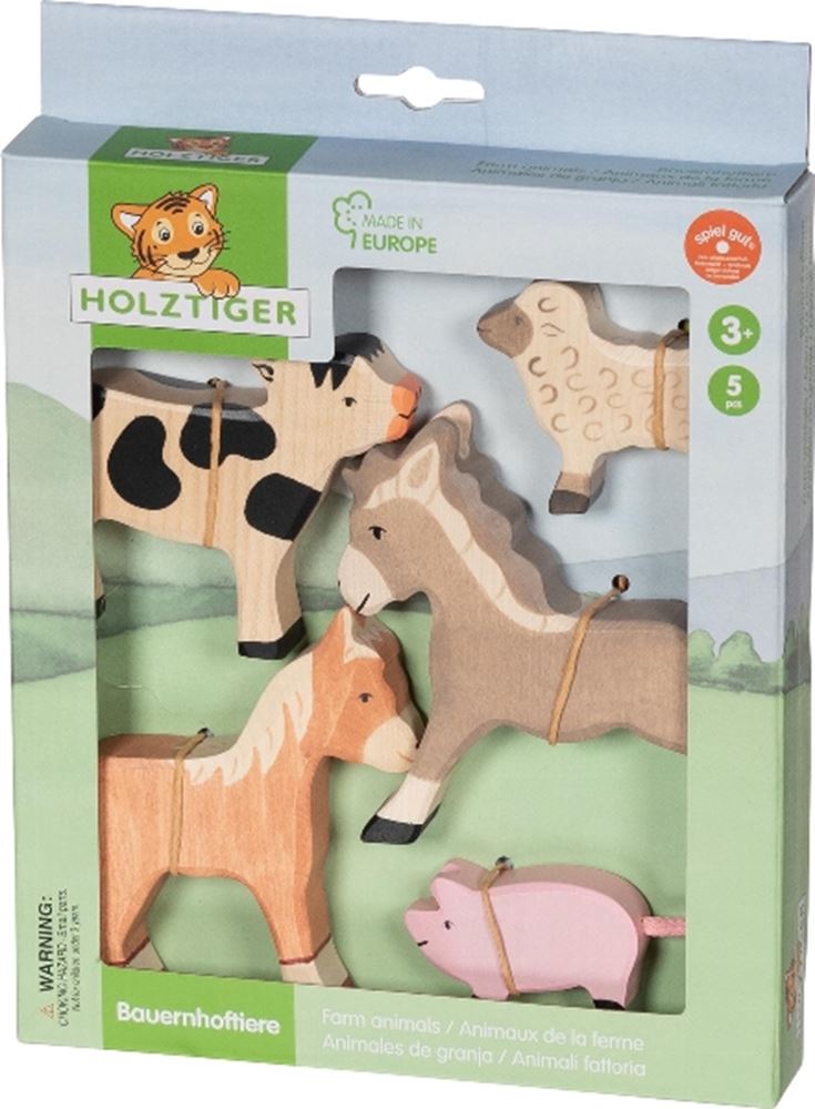 Holztiger husdyr. 5 stk. 3+