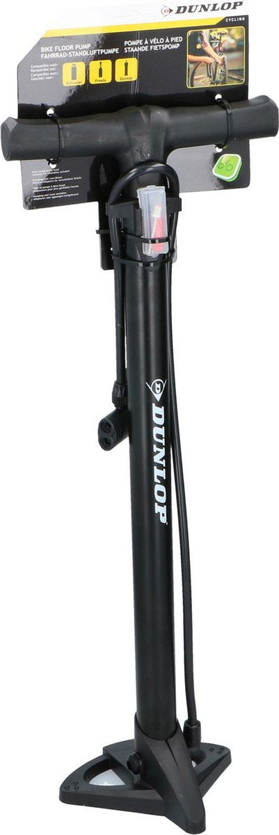 Dunlop cykelpumpe - med ekstra adapter nipler - ventiler - sort 63 cm