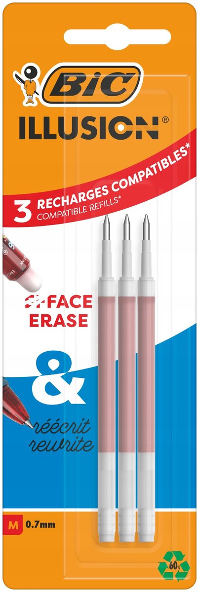 Bic illusion gel rød - 3 refills