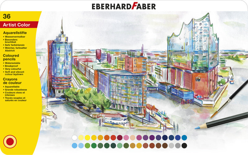 Eberhard faber akvarelblyant - kunstnerfarve - 36 dele - metaletui - ef-516036