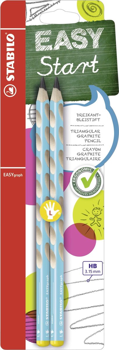 Stabilo easygraph - ergonomisk grafitblyant - venstrehåndet - hb hårdhed - lyseblå - 2 stk.