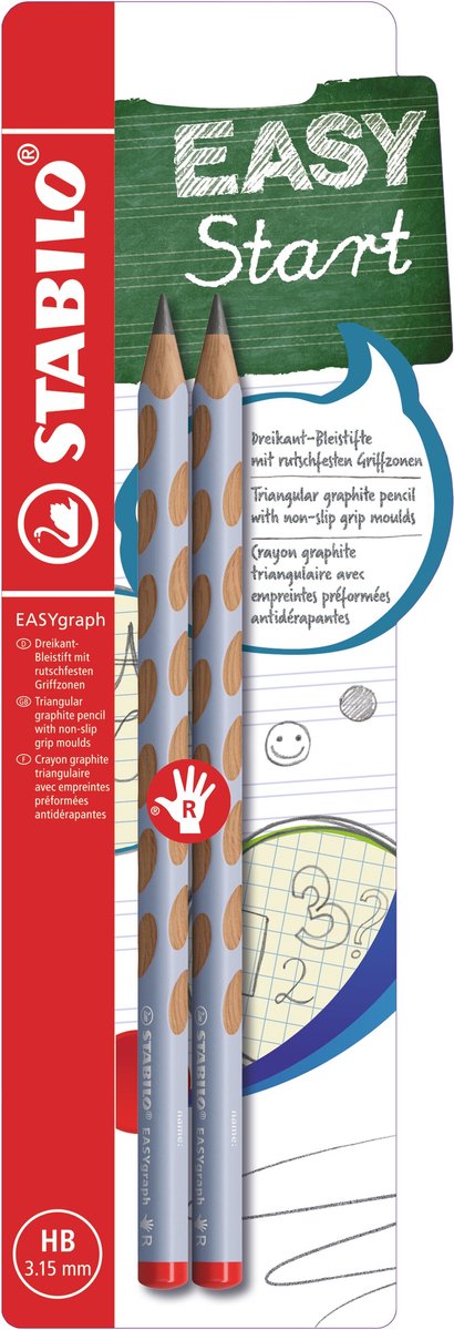 Stabilo easygraph pastel hb højrehåndede grafitblyanter blå - 2 stk.