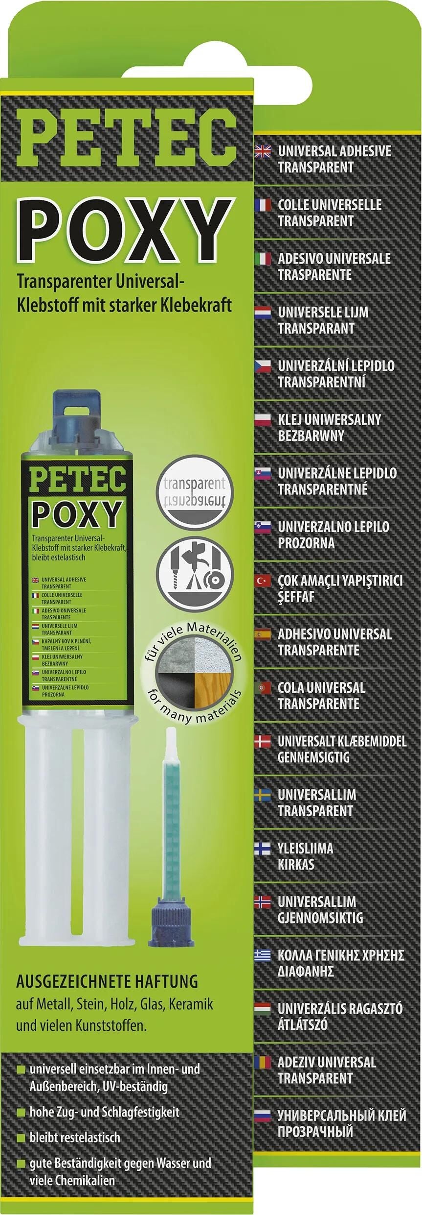 Petec universalklebstoff poxy 2k klæbende 24ml sb dobbeltsprøjte