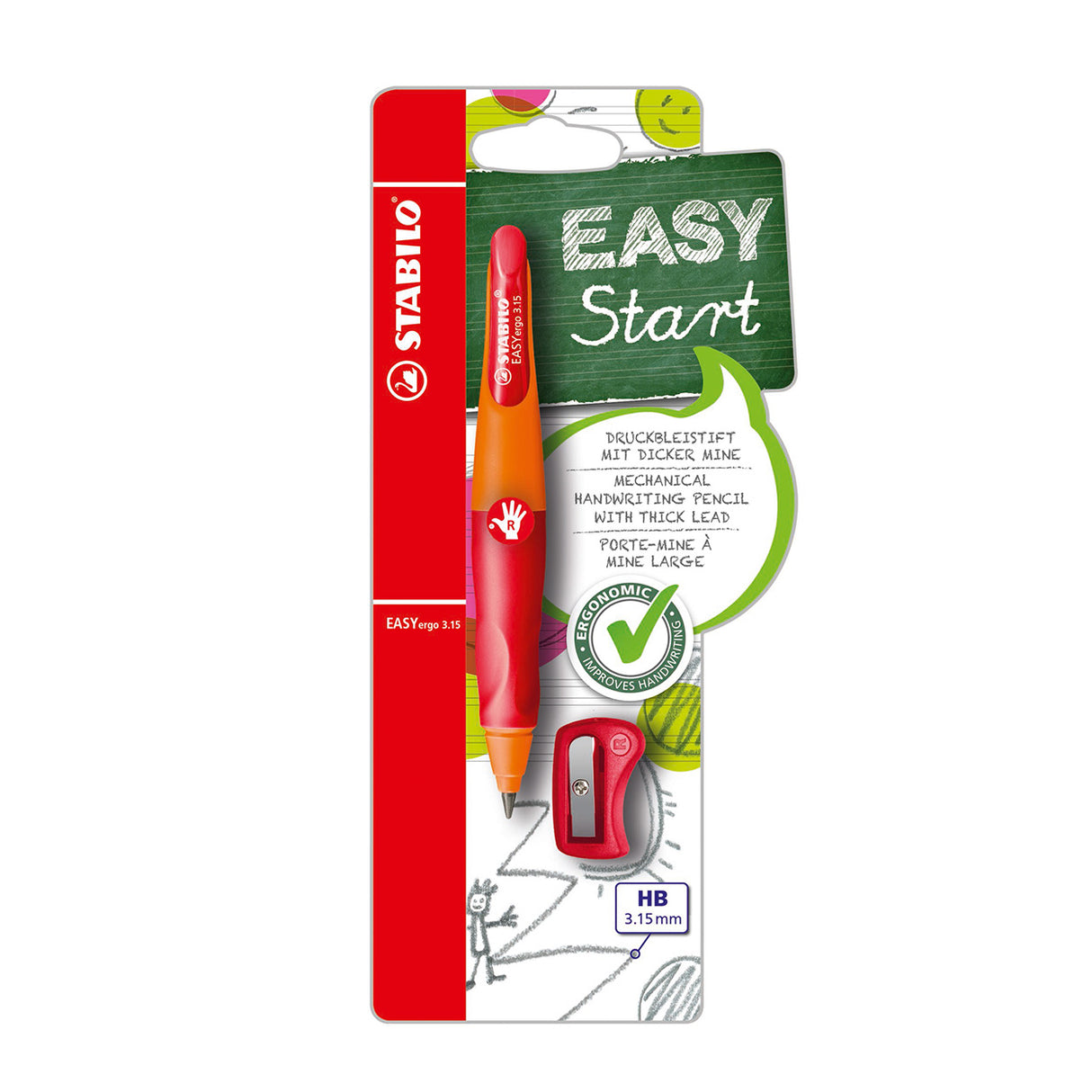 Stabilo easyergo 3.15 - ergonomisk mekanisk blyant - højrehåndet - rød