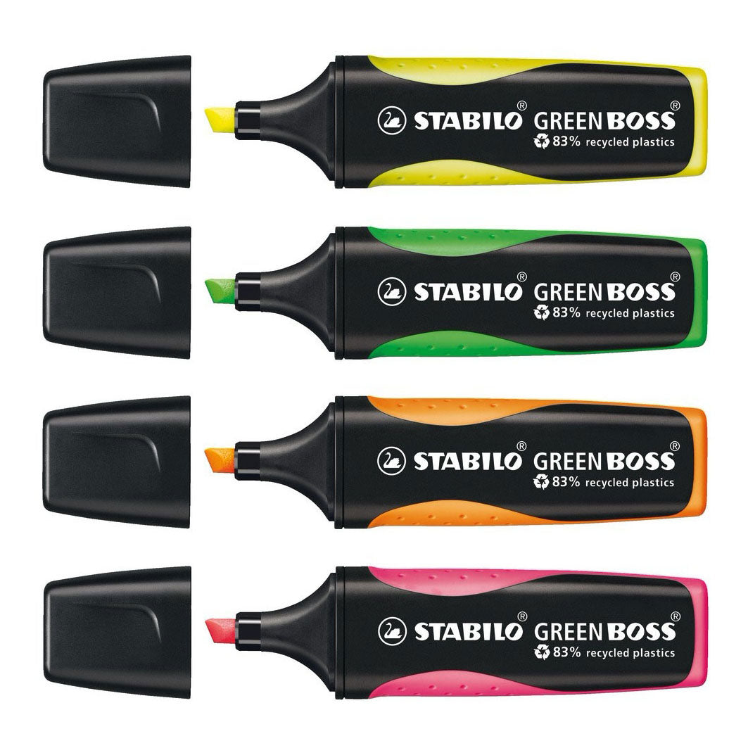Stabilo tekstmarkør 6070 4 grøn boss 2-5mm grøn, gul, orange, pink