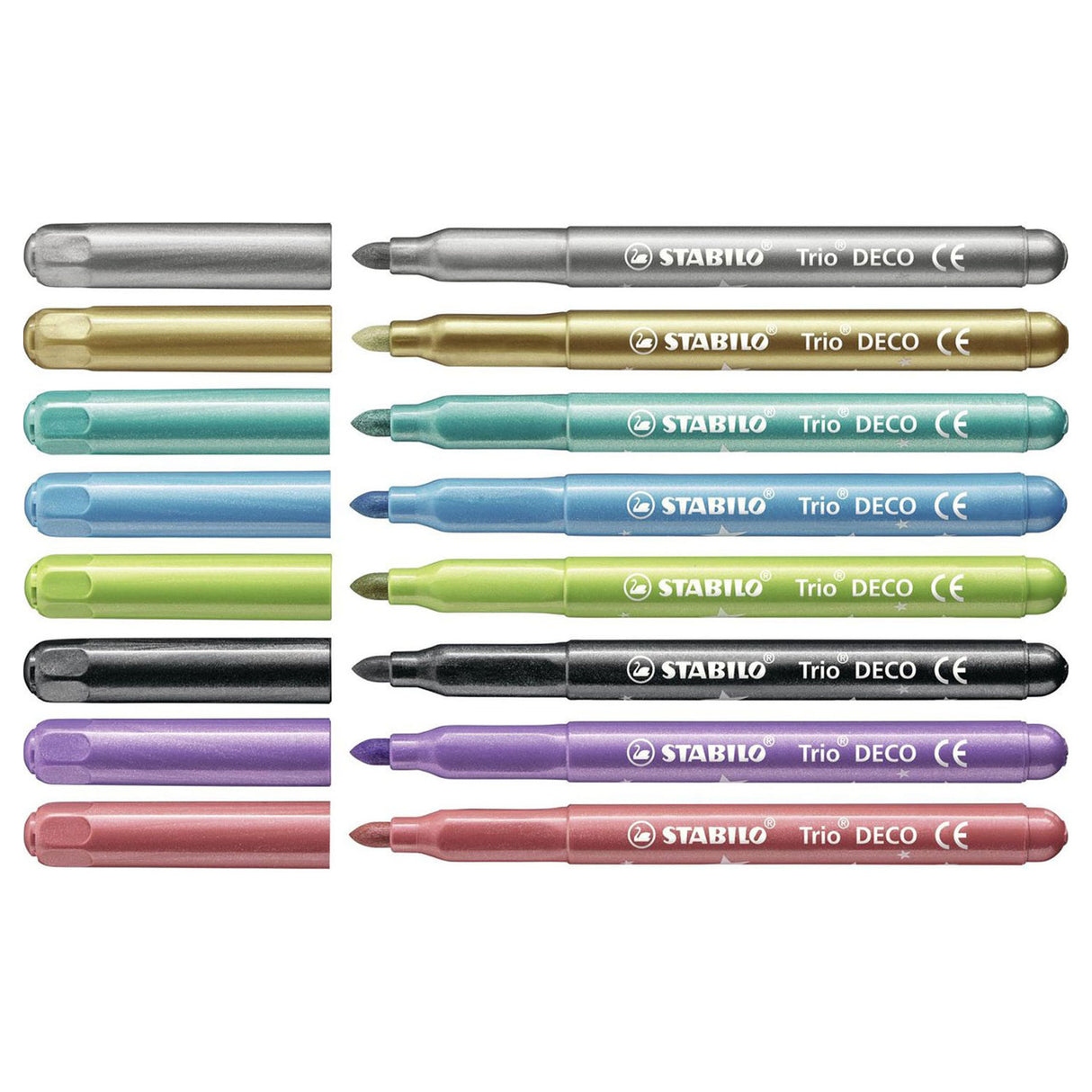 Stabilo trio deco - metallisk tusch - med ekstra tyk spids 3,0 mm - etui med 8 farver