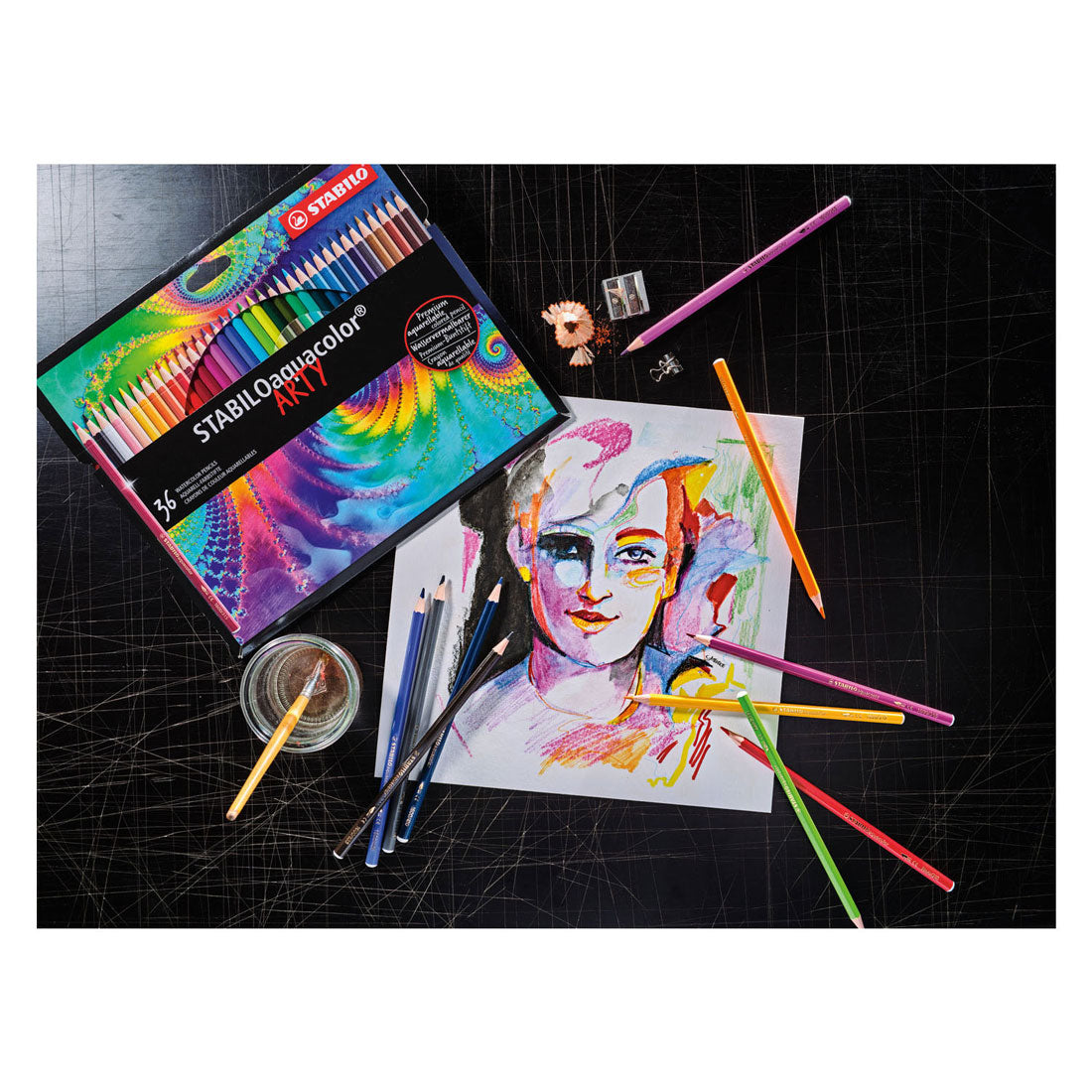 Stabilo aquacolor - premium akvarel farveblyanter - arty - etui med 36 farver