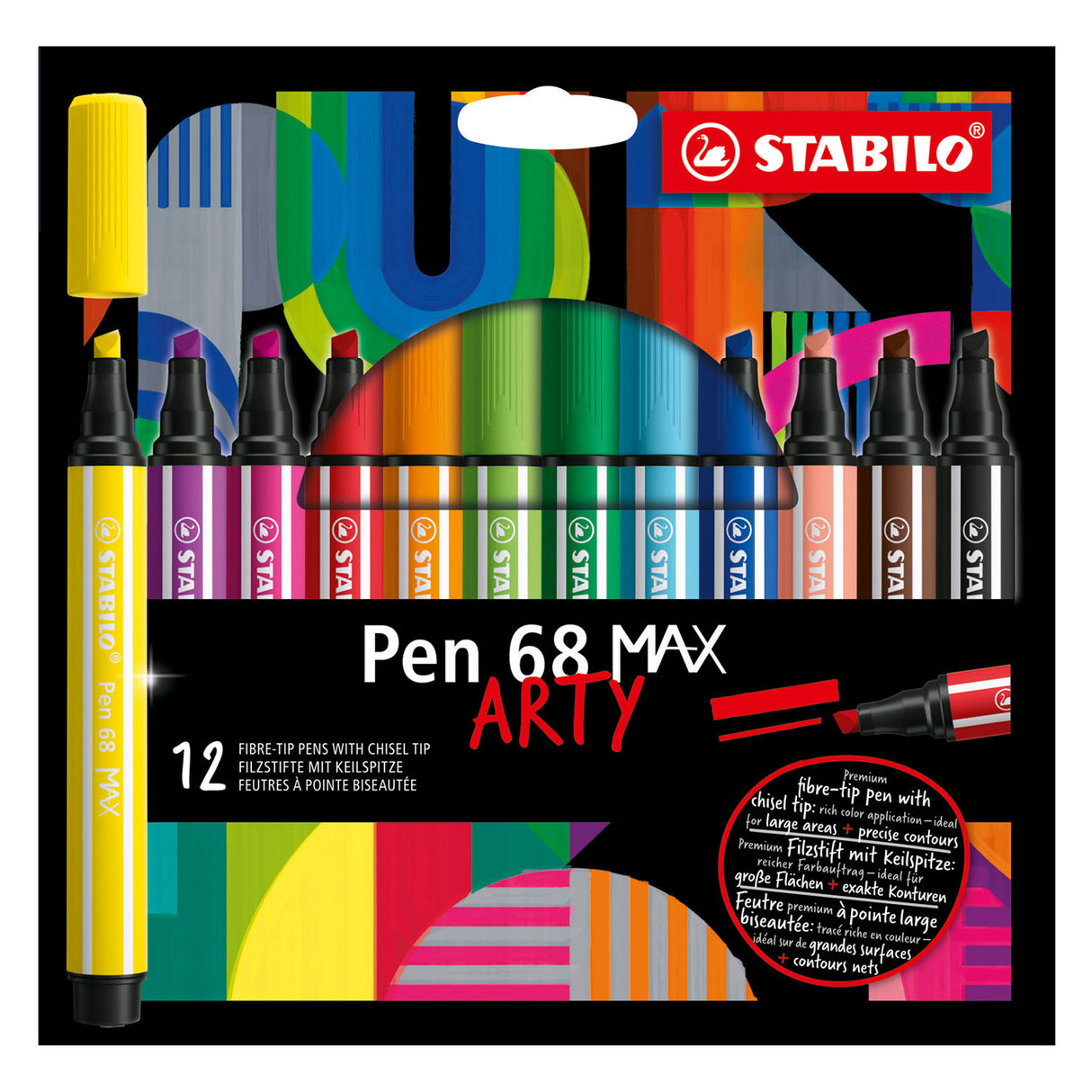 Stabilo pen 68 max arty - tuschpen med tyk mejselspids - sæt med 12 stykker