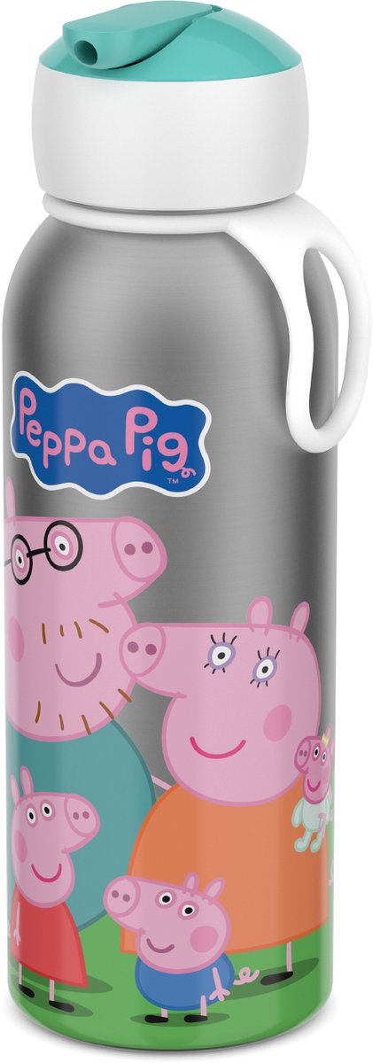 Mepal isoleerfles flip-up campus - 350 ml - 12 uur koud 4 uur warm - drinkfles met rietje voor kinderen - peppa pig