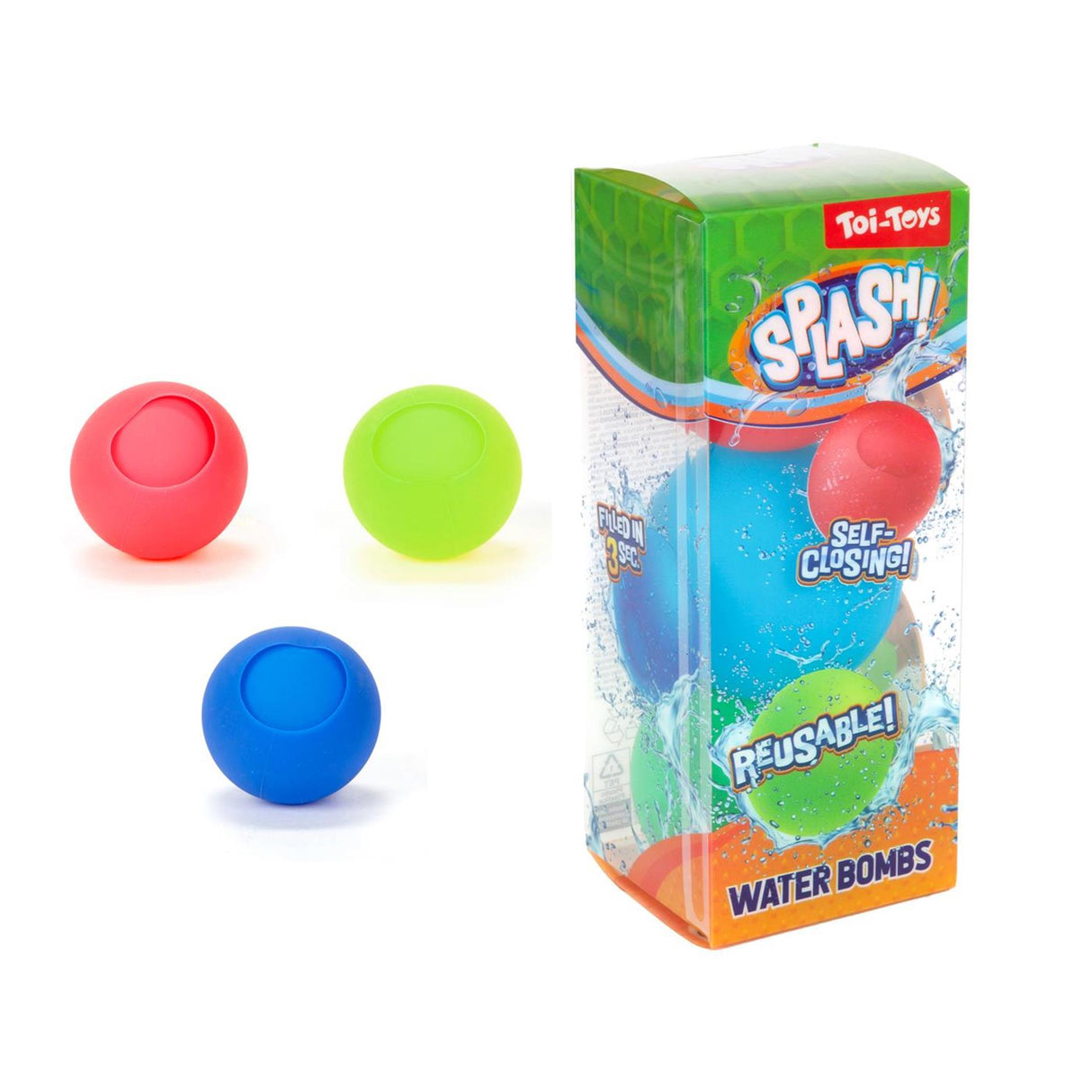 Toi-toys toi-legetøj sprøjtevandsballon genanvendelig og selvlukkende pakke med 3 stk
