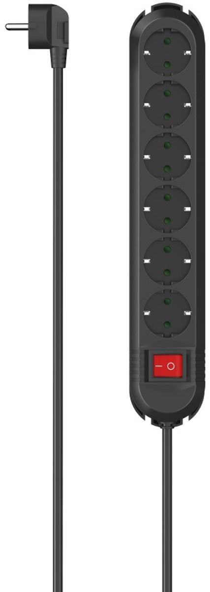Hama strømskinne - 6-vejs - 2m kabel - 90° snoet - sort