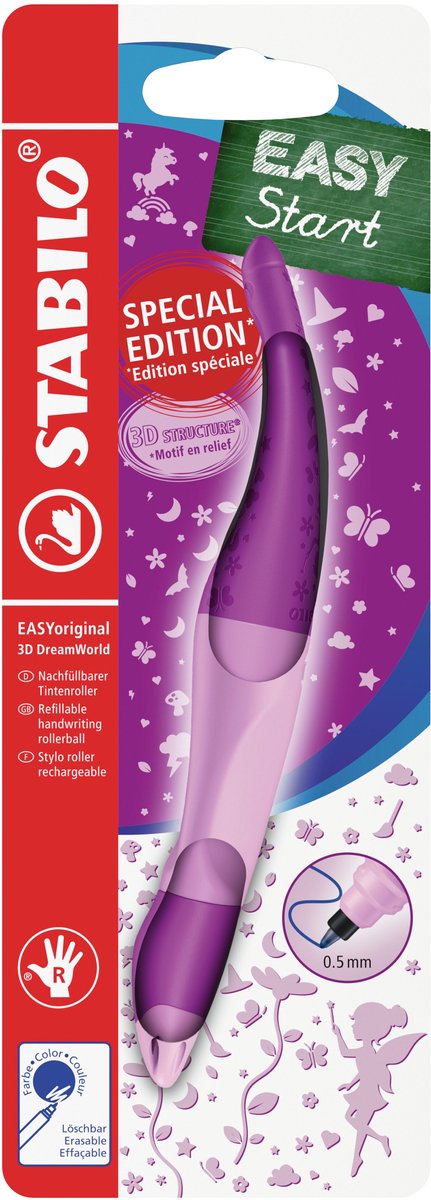 Stabilo easyoriginal 3d dreamworld - ergonomisk rollerball - højrehåndet - blå blæk - genopfyldelig - pink