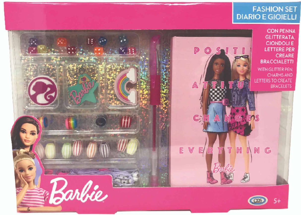 Mattel barbie smykkesæt charms armbånd glitter pen og dagbog