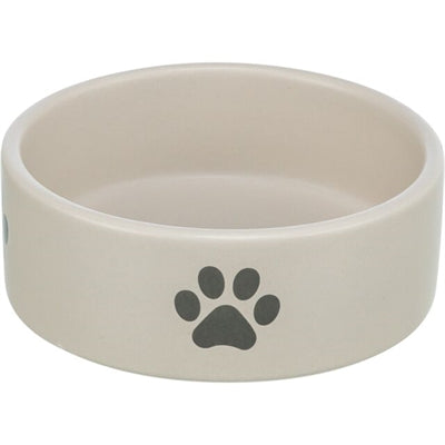 Trixie Food Bowl Drink Bowl Dog Paw Motif Keramisk lysegrå grå