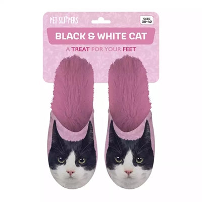 Hjemmesko sort hvid kat pink
