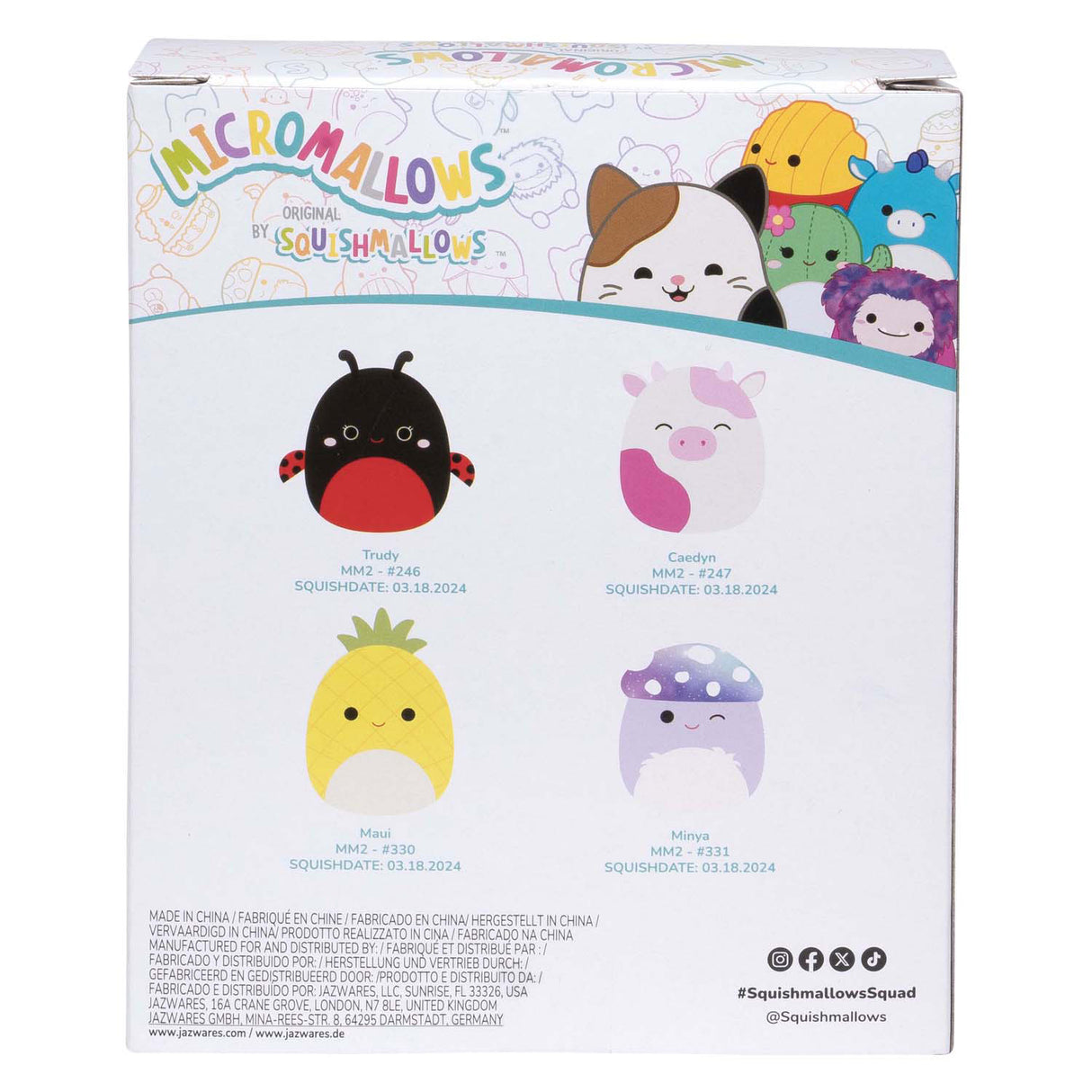 Squishmallows nuttede plys-mikromallows - maui, trudy, caedyn, minya, 4-pak