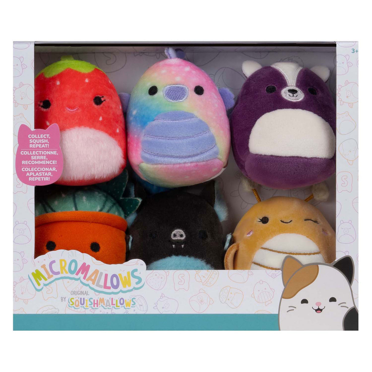Squishmallows nuttede plysmikromallows - greer, sloan, smaragd, oz, skarlagen, ald, 6-pack