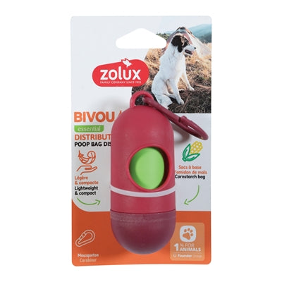 Zolux bvk poep bagholder + 15 poop poser rød