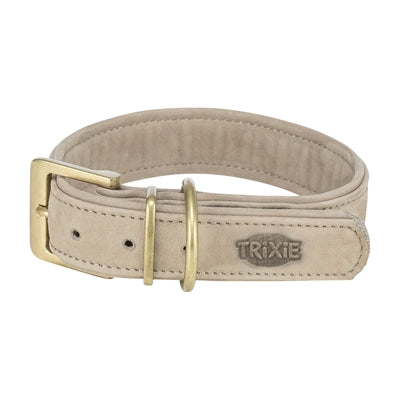 Trixie hundehalsbånd i rent læder lysegrå