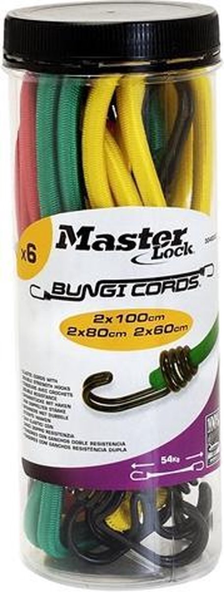 Masterlock krukke med 12 twin wire bungees (4*60+ 4*80+ 4*100) dobbelt omvendt krog