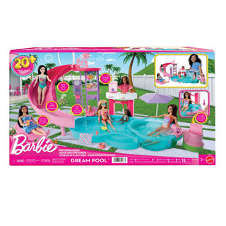 Barbie drømmepool - legesæt med rutsjebane og spabad og mere end 20 tilbehør