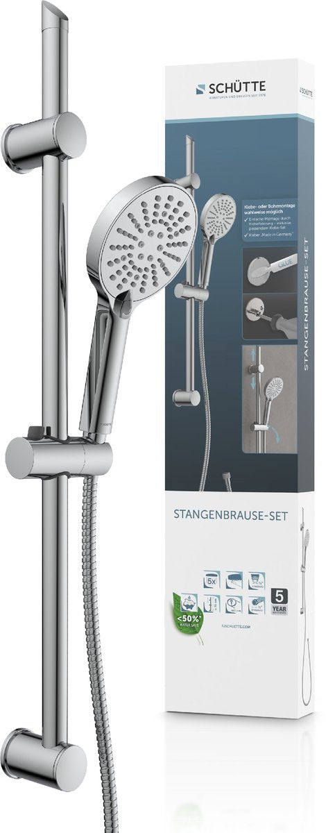 Schütte brusesæt med håndbruser - 70 cm skydestang - uden boring - krom