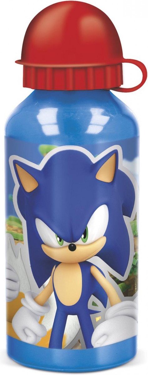 Stor Sonic the Hegdehog aluminiums drikkeflaske - 400 ml - letvægts - lækagesikker skruelåg - drikkedunk til børn - uden for rækkevidde