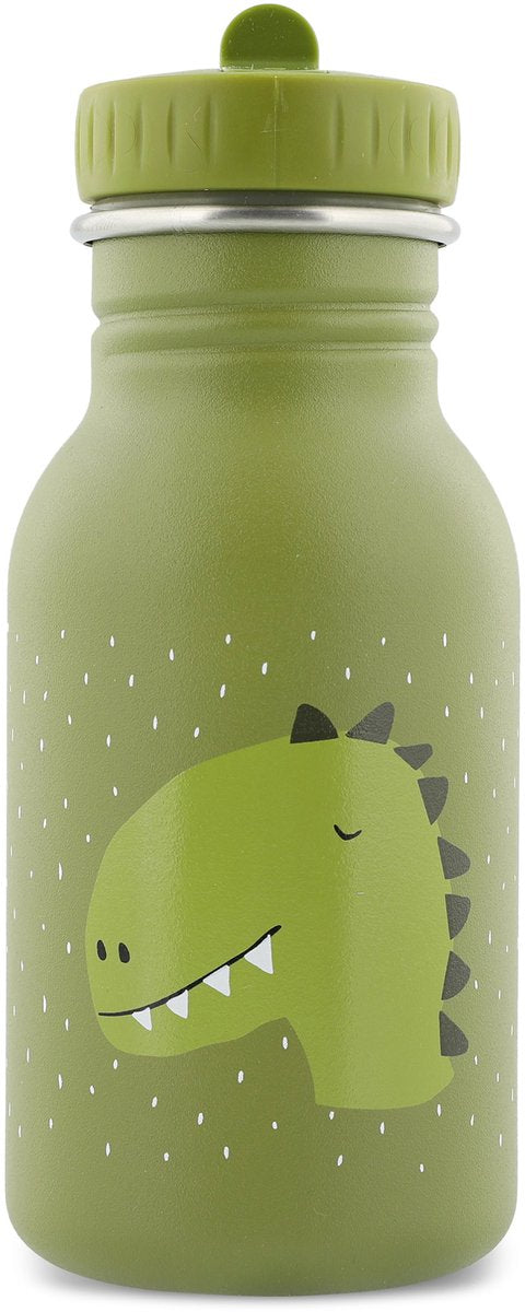 Trixie drikkedunk - mr. dino - vandflaske i rustfrit stål til børn - 350ml - lækagesikker flaske - grøn