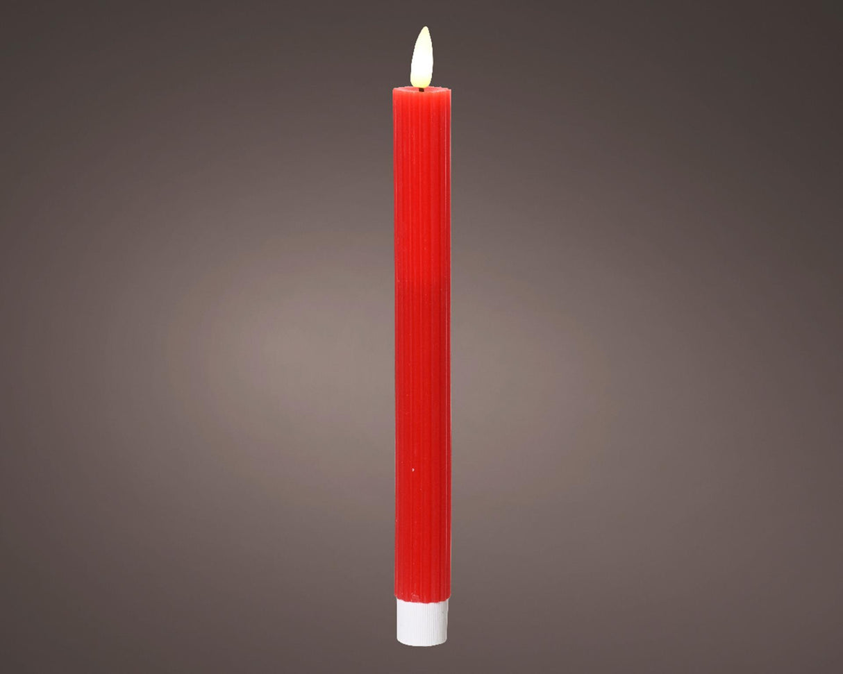 Lumineo LED middagslys 2-delt med flimrende flamme julerød dia.2x24,5cm voks med 6 timers timer