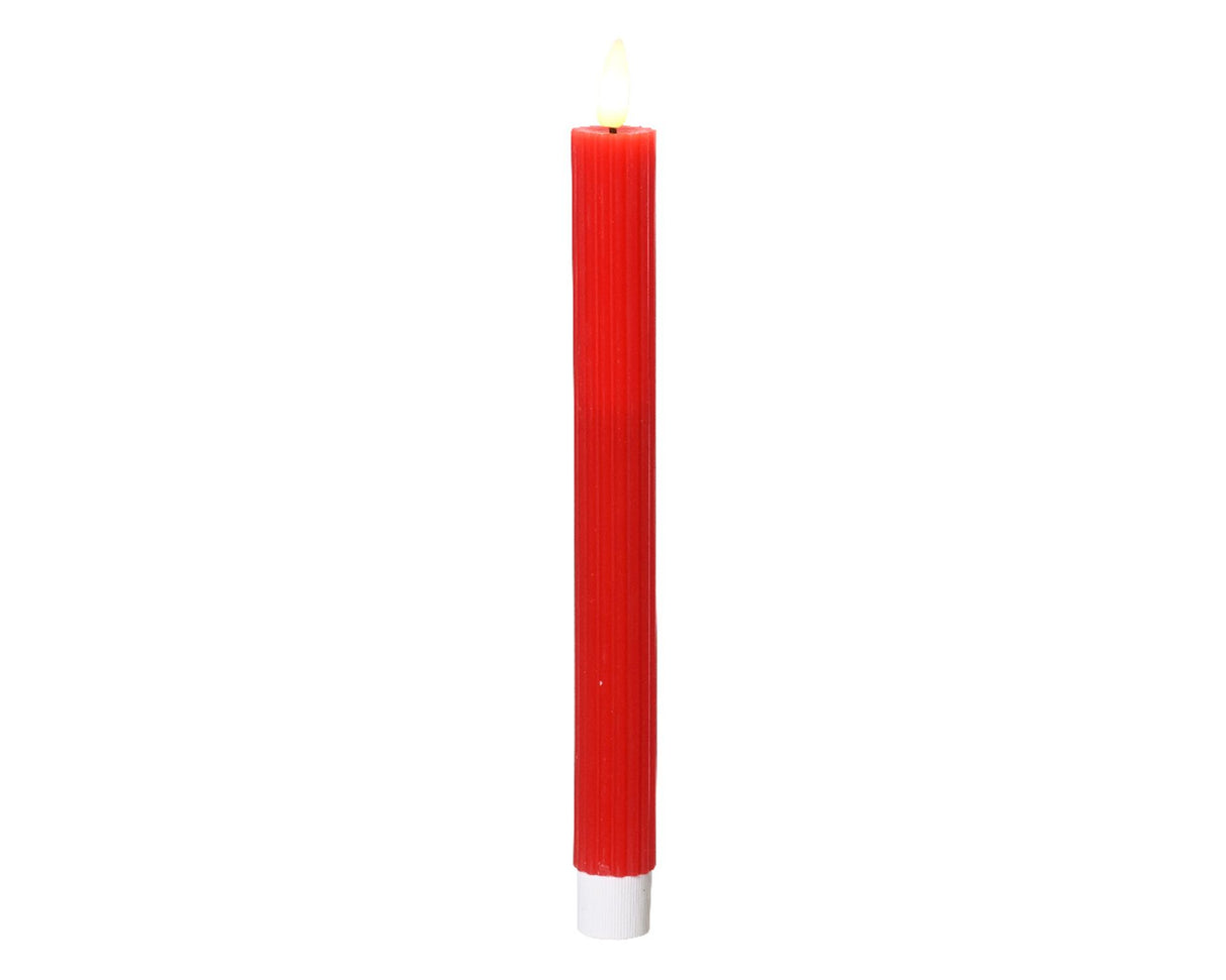 Lumineo LED middagslys 2-delt med flimrende flamme julerød dia.2x24,5cm voks med 6 timers timer