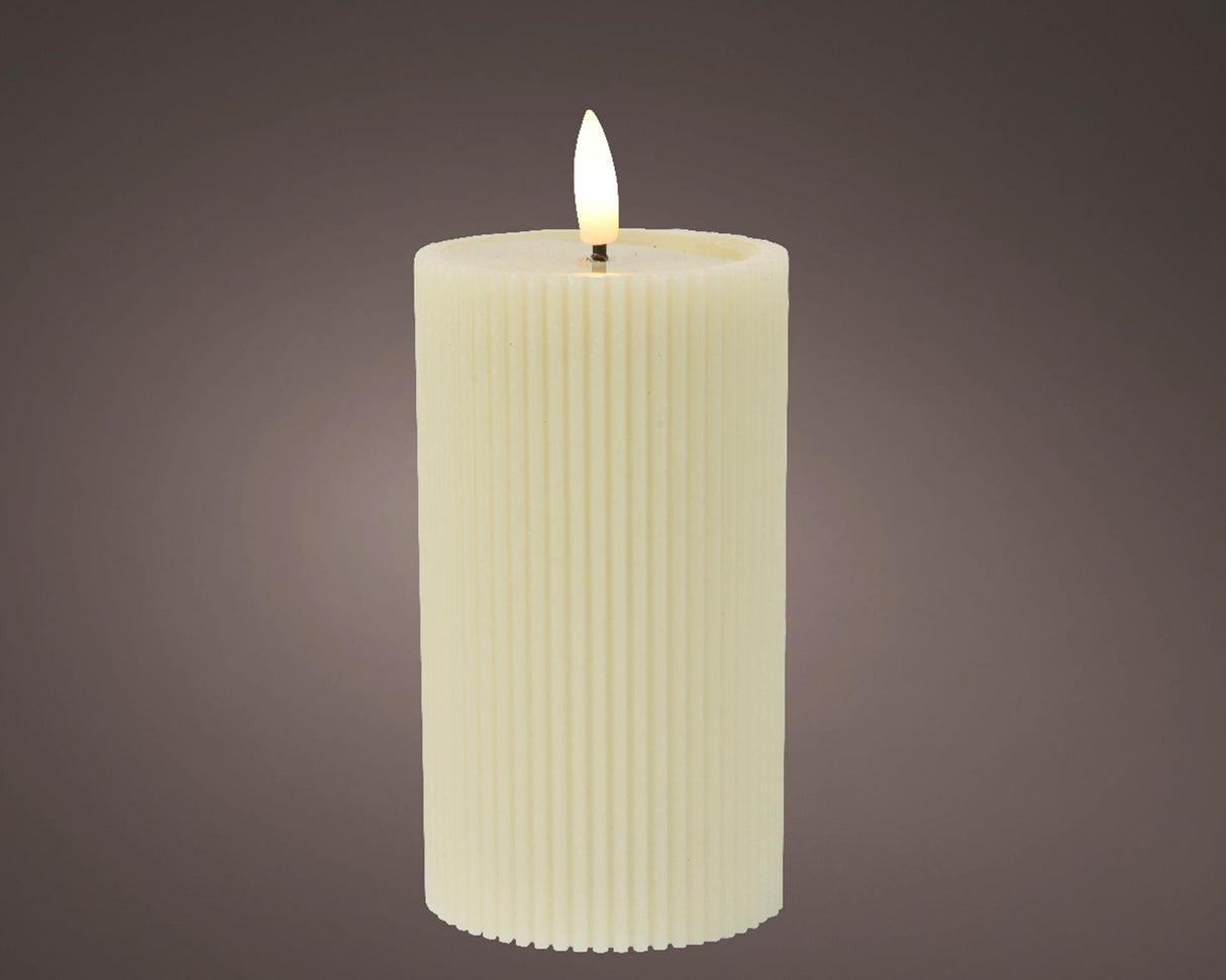 Lumineo lys LED ribbet flamme 15,5 cm creme