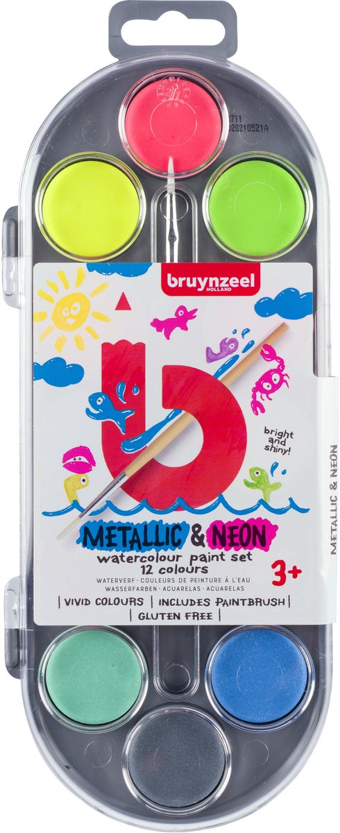 Bruynzeel akvarelsæt børn metallic og neon