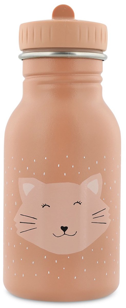Trixie drikkedunk - mrs. kat - vandflaske i rustfrit stål til børn - 350ml - lækagesikker flaske - pink - kat